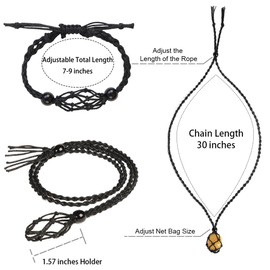 FANASY 6 PCS Crystal Cage Jewelry Holder - 6 pcs Bracelet & Necklace Cord Empty Stone Holder with Adjustable Length (Black & Beige)