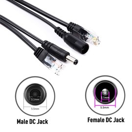 iCreatin Passive PoE Injector and PoE Splitter Cable Kit with 2.1x 5.5mm DC Barrel Jack (5-Pack)