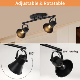 SEEBLEN 2 Light Track Lighting Ceiling, Industrial Directional Ceiling Spot Light Fixture,Black Flush Mount Ceiling Light for Kitchen, Living Room, Hallway, Bathroom, Cabinet, Etc.