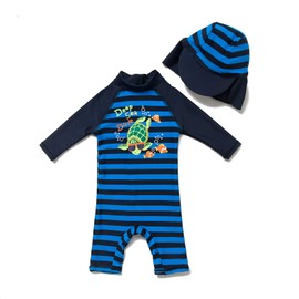 Bonverano(TM) Kids UPF 50+ Sun Protection S/S One Piece Zip Sun Suit With Sun Hat (3-6 months, Colorful fish)