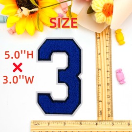 2 Pcs 5.0" Royal Blue Chenille Number Patches with White Border, Iron On Appliques for Clothing, Jackets, Backpacks Varsity Style Number Patches Pair with Varsity Letter Patch (Royal Blue 3)