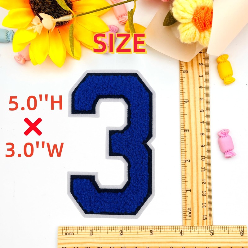 2 Pcs 5.0" Royal Blue Chenille Number Patches with White