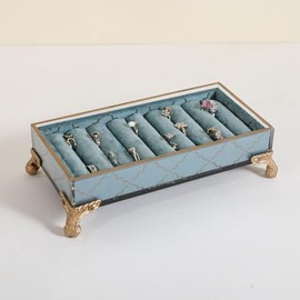 Porta-anillos de terciopelo con ranuras para organizar joyas, Estante de exposición de anillos y aretes azul claro para la venta, Bandeja de exposició