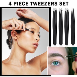 ZHISHUDL 4 Pack Tweezers Set Tweezers for Women Facial Hair Stainless Steel Precision Tweezers for Women & Men,Multi-purpose Plucker Tweezers for Eyebrows Facial or Ingrown Hair Removal