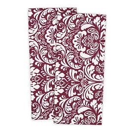 DII Toalla de cocina 100% algodón, lavable a máquina, grande, para uso diario, damasco estampado, 45.7 x 71 cm, juego de 2, color vino