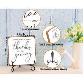 Fall Harvest Desk Decor, Thanksgiving Wooden Sign Gifts for Women Men, Let Our Lives Be Full Of Both Thanks And Giving Plaque With Iron Stand, Farmhouse Home Office Autumn Decorations -19