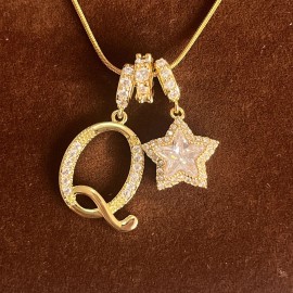 Christmas Star Girl 22k Gold Plated Alphabet Pendant Necklace Fashion Minimalist Letter Jewelry Trendy Versatile Gift for WomenColor: Golden Letter star q