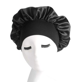 Wide Band Satin Bonnet Sleeping Cap Women Girls Soft Night Sleep Hat Chemo Caps Head Cover Beanie Elastic Long Hair Care Headwrap Ladies Beauty Cap Hair Loss Slouchy Cap Hair Accessories,Black