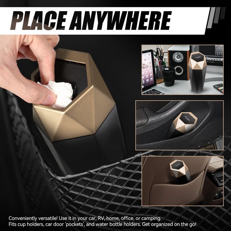 Auto Dynasty Diamond Design Leakproof Car Trash Garbage Can Cup