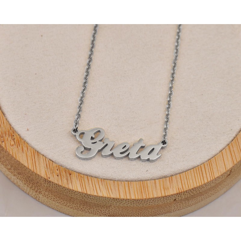 Dancing Wolf Silver Lucy Name Necklace Initial Charm Nameplate Necklaces