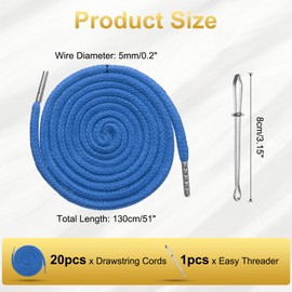 sourcing map 20pcs Drawstring Cords 51" Replacement Drawstring Hoodie String Sewing Tool with Easy Threader for Hoodie Sweatpants Jackets Pants Hats Coats Bags, Lake Blue
