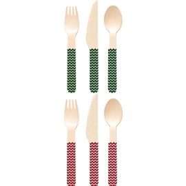 Perfect Stix Chevron Holiday Set-48ct Wooden Cutlery Set with Chevron Holiday Print (Pack of 48)