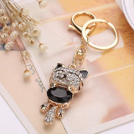 Cute Kitten Cat Bling Crystals Rhinestone Key Chain Keyring Holder Handbag Charm For Pet Lover (Black)