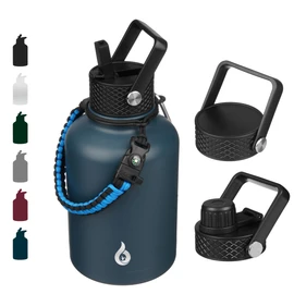 BJPKPK 50oz Large Insulated Water Bottle, Stainless Steel Water Jug | with Straw Lid, 3 Lids & Paracord Handle, Keep Cold & Hot, BPA-Free Leak-Proof Water Jug for Gym Sports Hiking Camping Travel