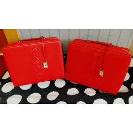 Estée Lauder 2* Estee Lauder Makeup Cosmetic Bag TRAIN CASE Faux Leather RED -price for two