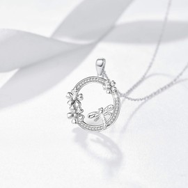 ABIGY Dragonfly Necklace, 925 Sterling Silver Daisy Flower Dragonfly Pendant for Women Dragonfly Jewellery Gift for Mom Daughter Mother's Day