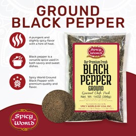 Ground Black Pepper Powder 14 Ounce Bag - Table Grind - by Spicy World