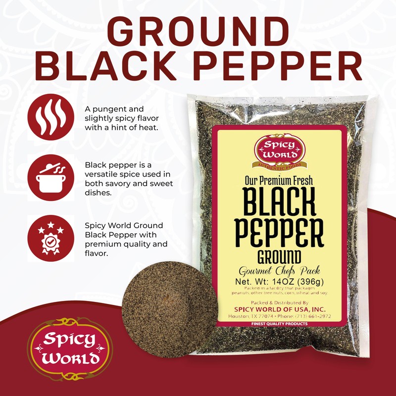 Ground Black Pepper Powder 14 Ounce Bag - Table Grind
