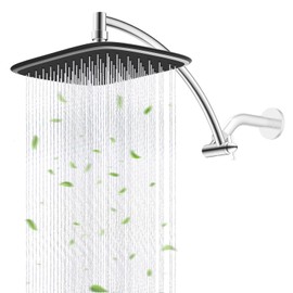 Cabezal de ducha de lluvia con brazo de extensión de cabezal de ducha de 12 pulgadas, cabezal de ducha fijo, cabezal de ducha de metal de 10 pulgadas, altura ajustable, ángulo de instalación de 1