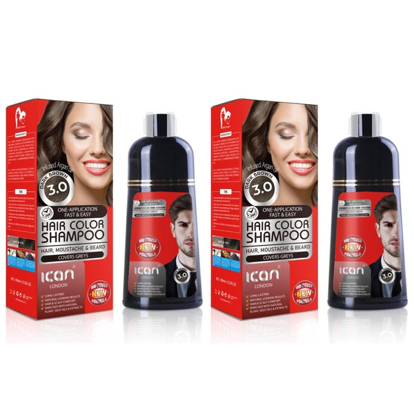 ICAN LONDON Hair Color Shampoo Dark Brown 3.0 100% Gray