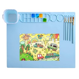 Abnaok Silicone Craft Mat, 20"x16"Silicone Painting Mat with Cup, Silicone Art Mat with 5 Paint Brush, Silicone Creator Mat for Creator, Kids Painting, Resin Casting