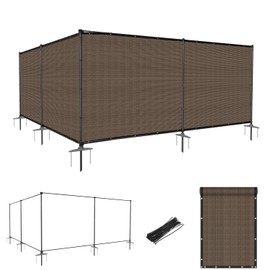 Goleray 6'Hx5'W Outdoor Freestanding Privacy Screen Fence Panels with Iron Poles, Mesh Shade Net Cover Temporary Fencing for Patio Backyard Garden Deck, Brown
