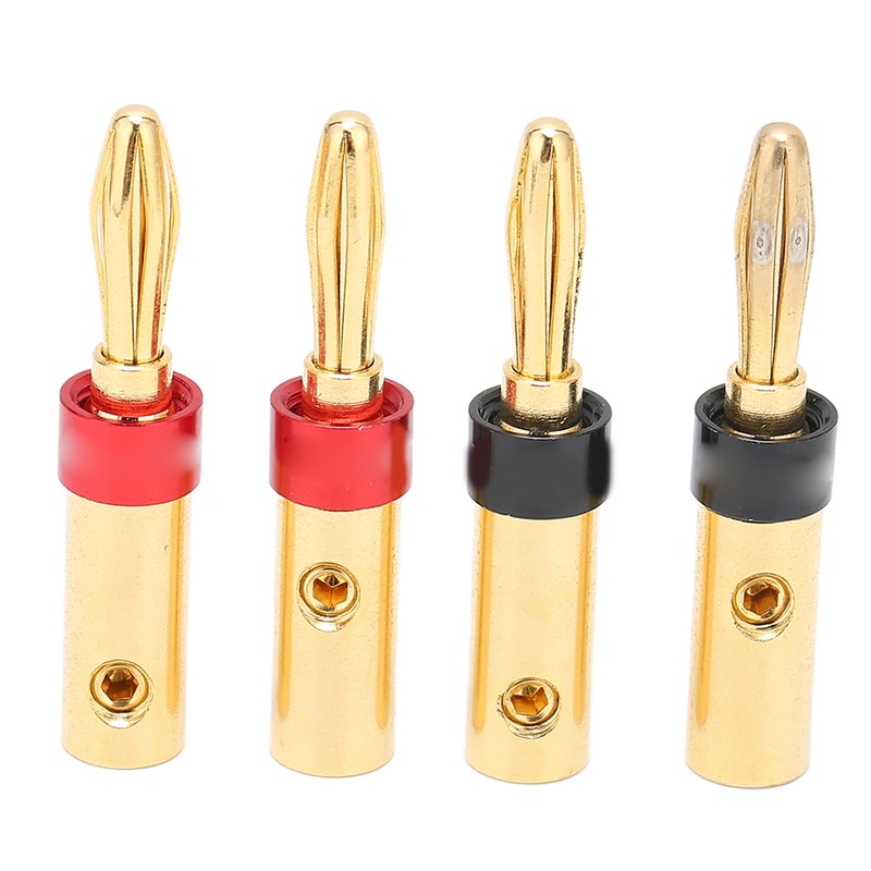 Preffair 4pcs Speaker Banana Plugs 24K Gold Plated Dual Screws