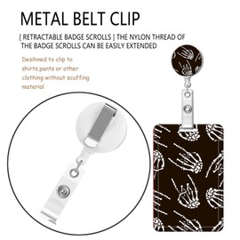 Badge Reels Retractable with Carabiner Reel Clip, ID Name Tag Work Badge Holder Belt Ferrule, Identity ID Badge Holder Cover Case for Office Work Nurse Teacher Student Gifts (Cool Skull Hands)