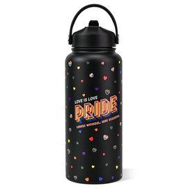 KEWIXY 18oz&32oz Insulated Water Bottle, Flip Straw Lid, Stainless Steel, Leak Proof, 24-hour Cold, Reusable, Portable for Travel, Gym and School Tumbler Mug:_32oz Rainbow Pride