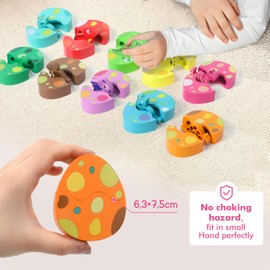 XIAPIA Baby Wooden Dino Eggs, Montessori Toy from 1 Year, Motor Skills Toy for 6-12 Months Boys Girls, Plug-in Game, Sorting Game, Wooden Puzzle, Educational Toy, Meaningful Easter, Birthday Gift