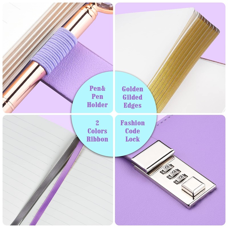 Diary with Lock for Women, B6 Leather Diary with Pen,