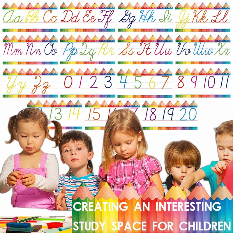 Cursive Alphabet for Classroom Wall - 15 PCS Crayon ABC