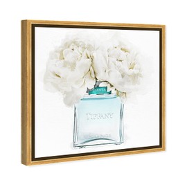 Oliver Gal Dawn Morning Bouquet Aquamarine Canvas Print Wall Art for Living Room, Bedroom, and Bathroom, 20" x 20", Gold Floater Frame