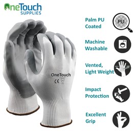A406 24 Pair work gloves Nitrile Coated White Grey Nylon Safety Work Gloves Garden Gloves Builders Gloves Mens Gardening (Large)