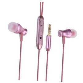 TEHAUX Ear Earphones with Microphone Metal Stereo Bass Headset Wired Earbuds Noise Isolating Design for Sports Running and Gym Pink