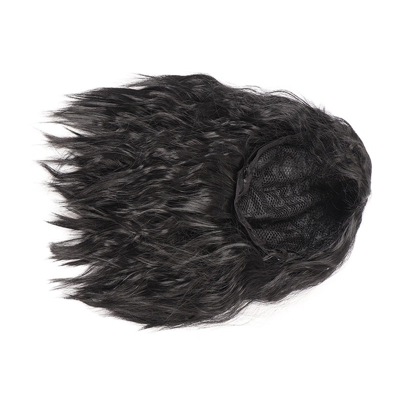 Peluca Ondulada Negra Corta, Peluca Sintética de Moda con Flequillo