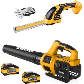 EWORK Cordless Leaf Blower and Hedge Trimmer Combo with 2 x 3.0Ah Batteries, Fast Charger, Electric Leaf Blowers for Lawn Care, 2-in-1 Electric Shrub/Bush Trimmer & Grass Shears