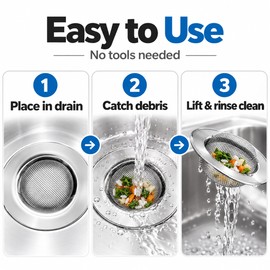 Stainless Steel Sink Strainer for Kitchen & Bathroom – Mesh Drain Filter for Catching Hair, Food Residue & Debris