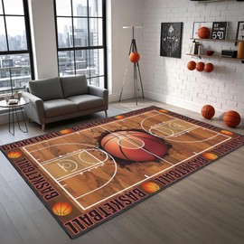 Basketball Rug for Boys Bedroom,5'x7' Basketball Court Rugs with Non-Slip Backing, Sports Carpet for Game Room and Living Room Decor