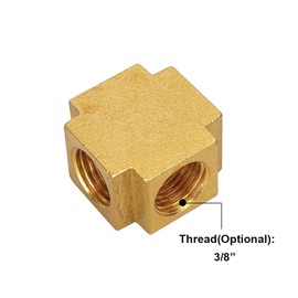 SagaSave 4 Way Brass Pipe, 3/8", Metallic Color Female Thread Adapter Cross Pipe Fitting for Woodworking, Auto Repair, Construction, Automation (3/8")