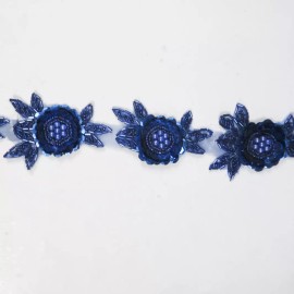 Unbranded Perial Co Navy Blue Sequins Floral Trim Applique Sold by the Yard