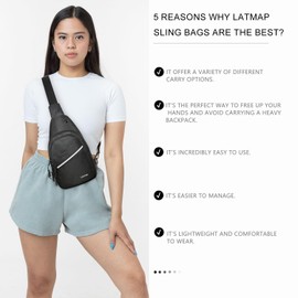 LATMAP Sling Bag for Women Men Crossbody Nylon Small Backpack Chest Fanny Belt Over Shoulder Pack Cruise Travel Essentials Black