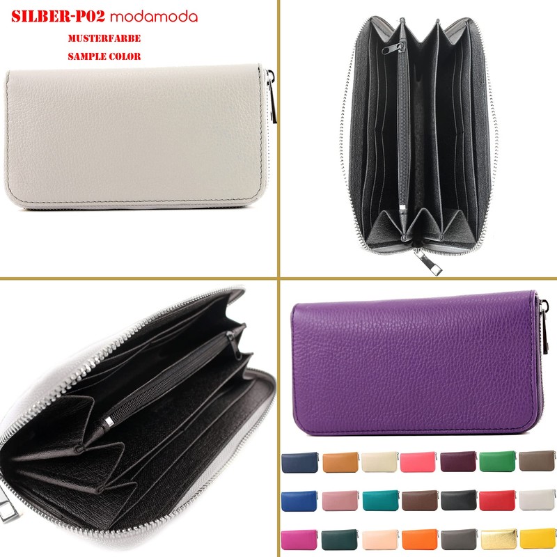 modamoda de - Silver P02 Italian Women's Wallet Real Leather