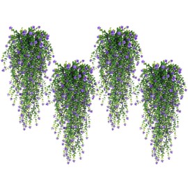 SJL Hanging Greenery Hanging Fake Plant 4pcs Realistic Artificial Hanging Plants Indoor Fake Plants Hanging Eucalyptus Faux Ivy Plastic Flowers Leaves Decor for Bedroom Porch Wall (Purple)