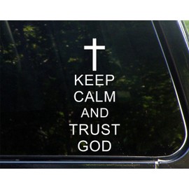 Sweet Tea Decals Keep Calm and Trust God - 3 3/4" x 8 1/2" - Vinyl Die Cut Decal/Bumper Sticker for Windows, Trucks, Cars, Laptops, Macbooks, Etc.