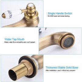 Ceramic Antique Brass Faucet Bathroom Sink Faucet Blue White Porcelain Long Neck Vintage Faucet Mixer Sink Tap Kitchen Cold/Hot Water Basin Tap(Antique)