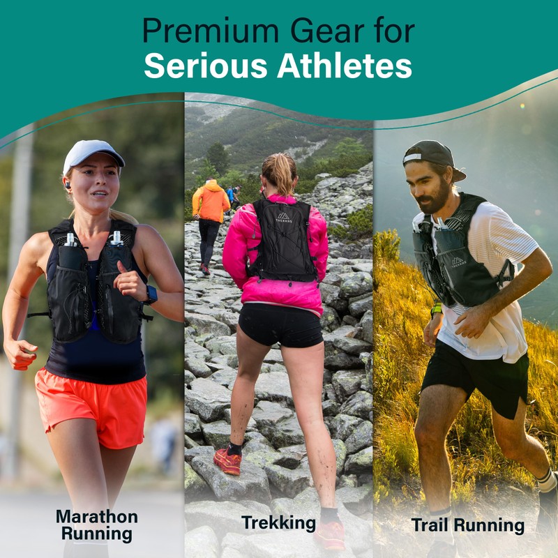 Running Vest with Water Bottles, 5L Capacity, Waterproof Front Pockets