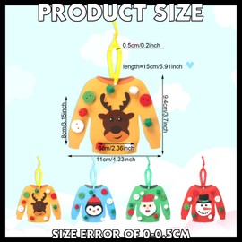 Syhood 24 Set Ugly Sweater Crafts Kits for Kids Bulk Christmas Ornament Crafts Winter Sticker Arts Snowman Santa Claus Elk Penguin Sweater Kits for Tree DIY Classroom Activity Party Decor