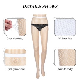 Satinior Fishnet Tights for Women, 5 Pairs - White