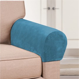 GAMUKAI 2 Pack Velvet Stretch Armrest Covers - Non Slip Sofa Chair Covers, Soft Elastic Arm Protectors for Living Room Couch, Office Chair, Recliner (Peacock Blue)